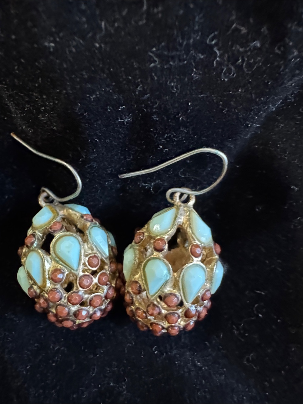 Gold-Tone Aqua Teardrop Cluster Earrings